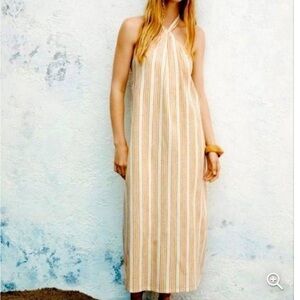 Zara Halter Maxi Dress Womens Size M Cotton Blend Striped NWT Minimalist Coastal